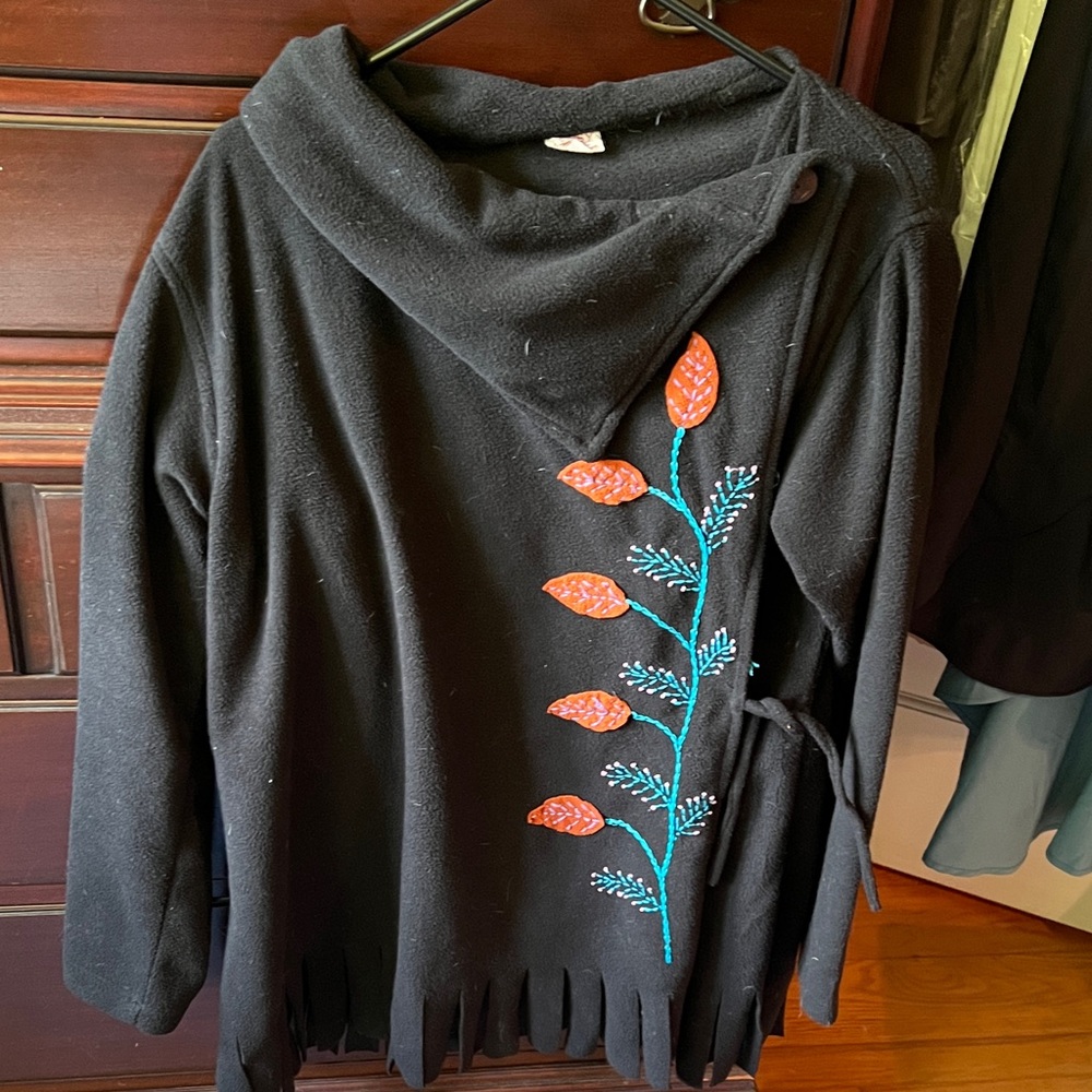 Gypsy Rose Black Sweater with Leaf Embroidery
